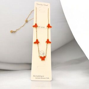 Gold Chain Necklace with red Butterfly Accents